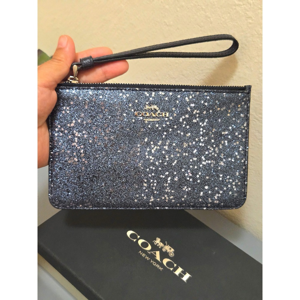 Coach Wristlet Women Small Midnight Blue Star Glitter Boxed